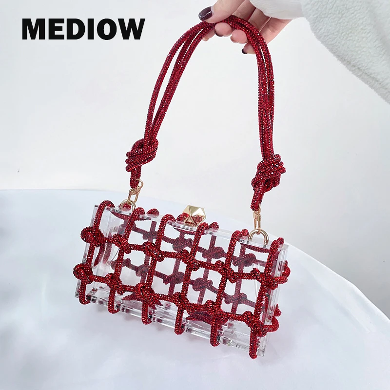 

MEDIOW Evening Bags Box For Women Luxury Designer Lady Handbag Shiny Mobile Phone Bag 2023 New In ABS Knotted Diamond Wrap Mini