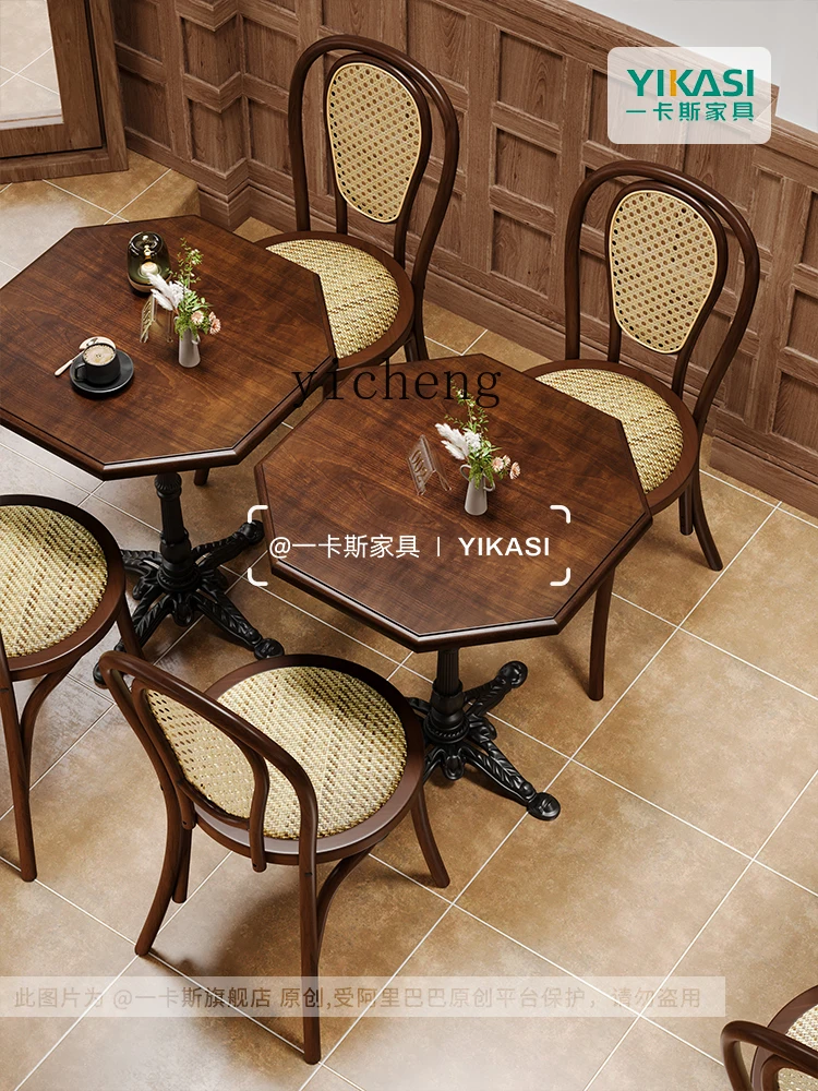 XL Table and Chair Solid Wood Retro Theme Western Restaurant Chair Dessert Baking Shop Table