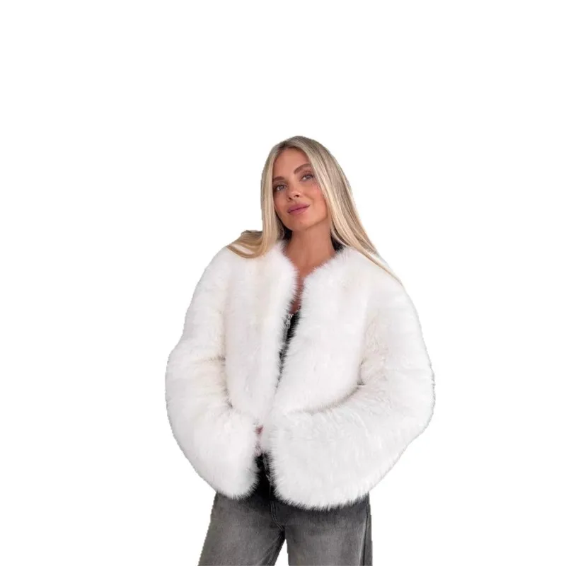 ملابس نسائية من الفرو المختلط سترة قطيفة معطف سميك ودافئ #5