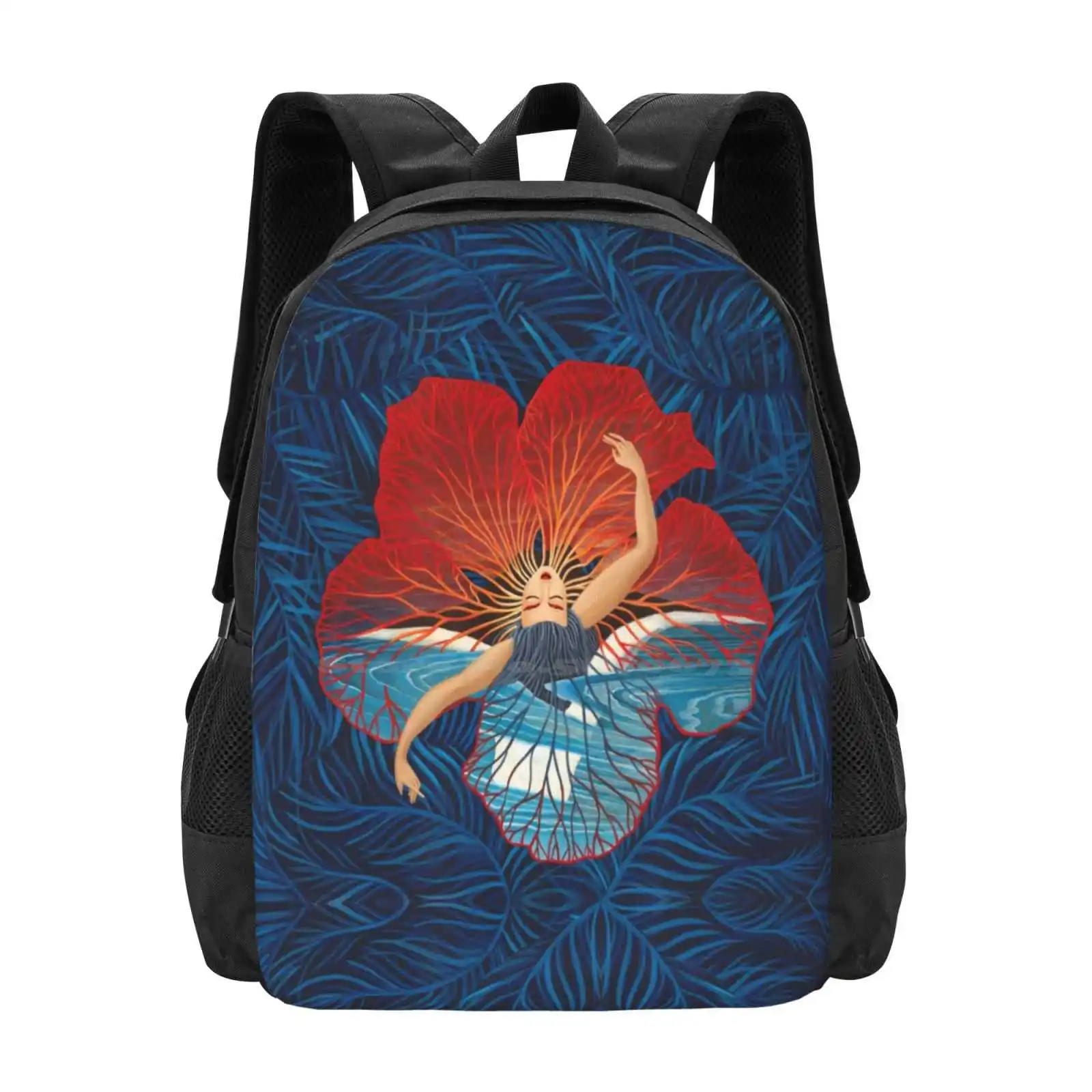 

Flower Hawaii Teen College Student Backpack Pattern Design Bags Hibiscus Flower Red Blue Botanical Woman Tropical Caribbean