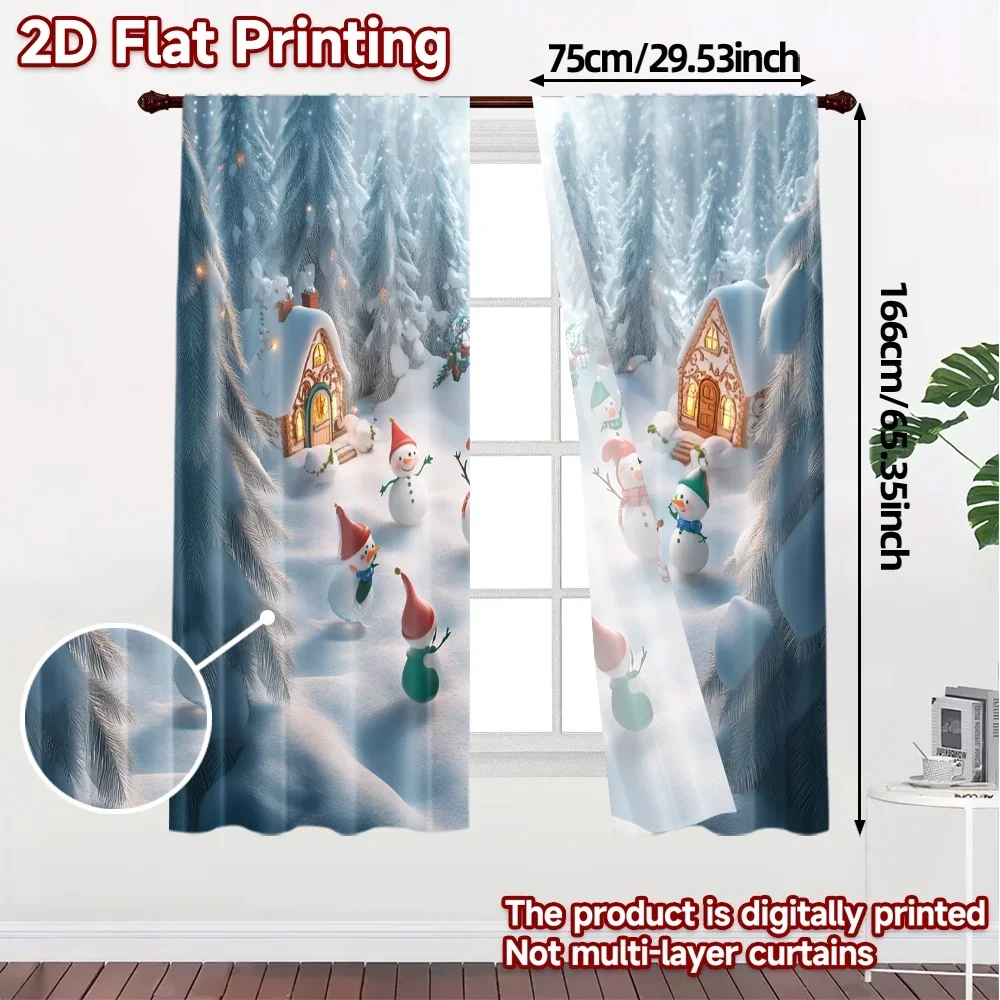 2pcs,Curtains Cute Elf Snowman Winter Forest (2) Minimalist Popular Curtains Prints Light Filtering Curtains Decorations Inside