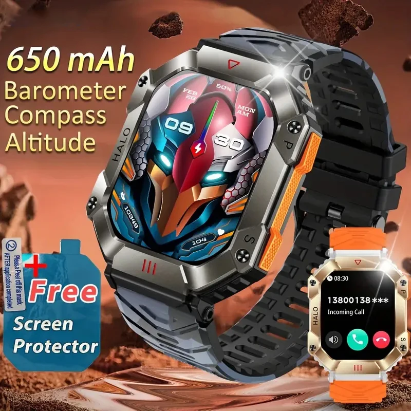 

New 600 MAh Rugged Military Smart Watch Men For AndroiIOS Ftiness Watches lP67 Waterproof 2.0"" Inch Al Voice Bt Call