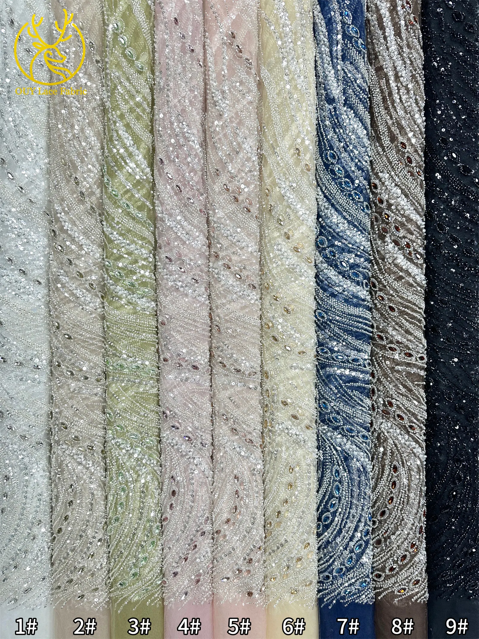 Marineblauer, hochwertiger, luxuriöser, österreichischer Diamant-Perlen-Spitzenstoff im neuen Stil 2026, afrikanischer Pailletten-Spitzenstoff für Brautkleider und Hochzeitsfeiern. – Detail 3