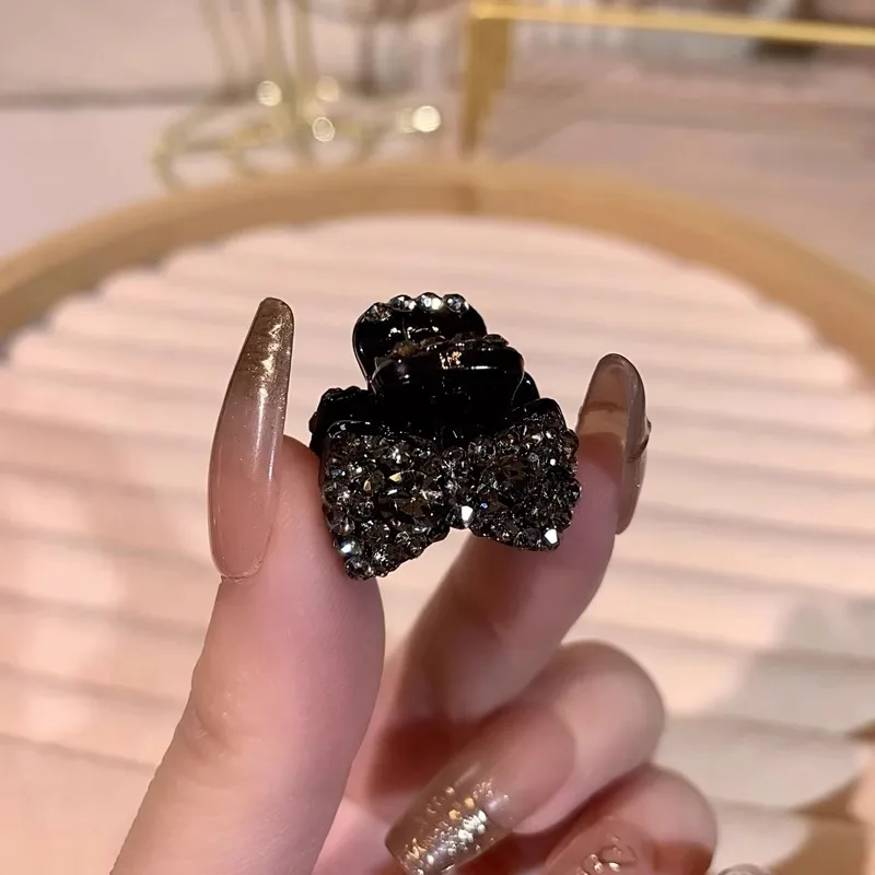 2pc Mini Rhinestone Bow Hair Claw Clips Black Crystal Bowknot  Hair Grab Clips Women Bangs Side Hair Pins - view 4