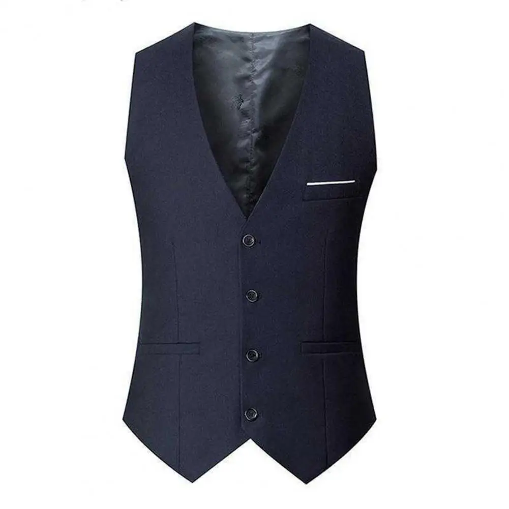 Elegant Vest for Men Sleeveless Single Breasted Slim Fit Business Waistcoat Solid Color Formal Dress Waistcoat