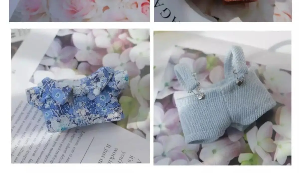 20cm Doll Clothes, Printed Short-Sleeved Dress With Suspenders Set, Fashionable And Exquisite Handmade Doll Clothing Accessories