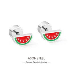 ASONSTEEL High Quality Sweet Watermelon Small Stud Earrings Silver Color Stainless Steel Cartoon For Women Chic Jewelry Piercing