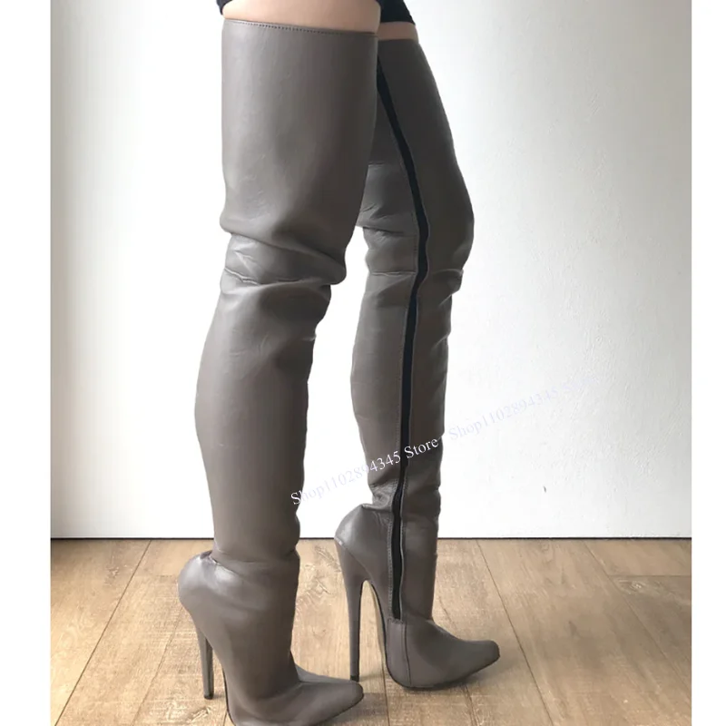 Botas de cuero mate con cremallera para Mujer, zapatos de punta estrecha, tacón alto fino, Sexy, a la moda, invierno, 2024