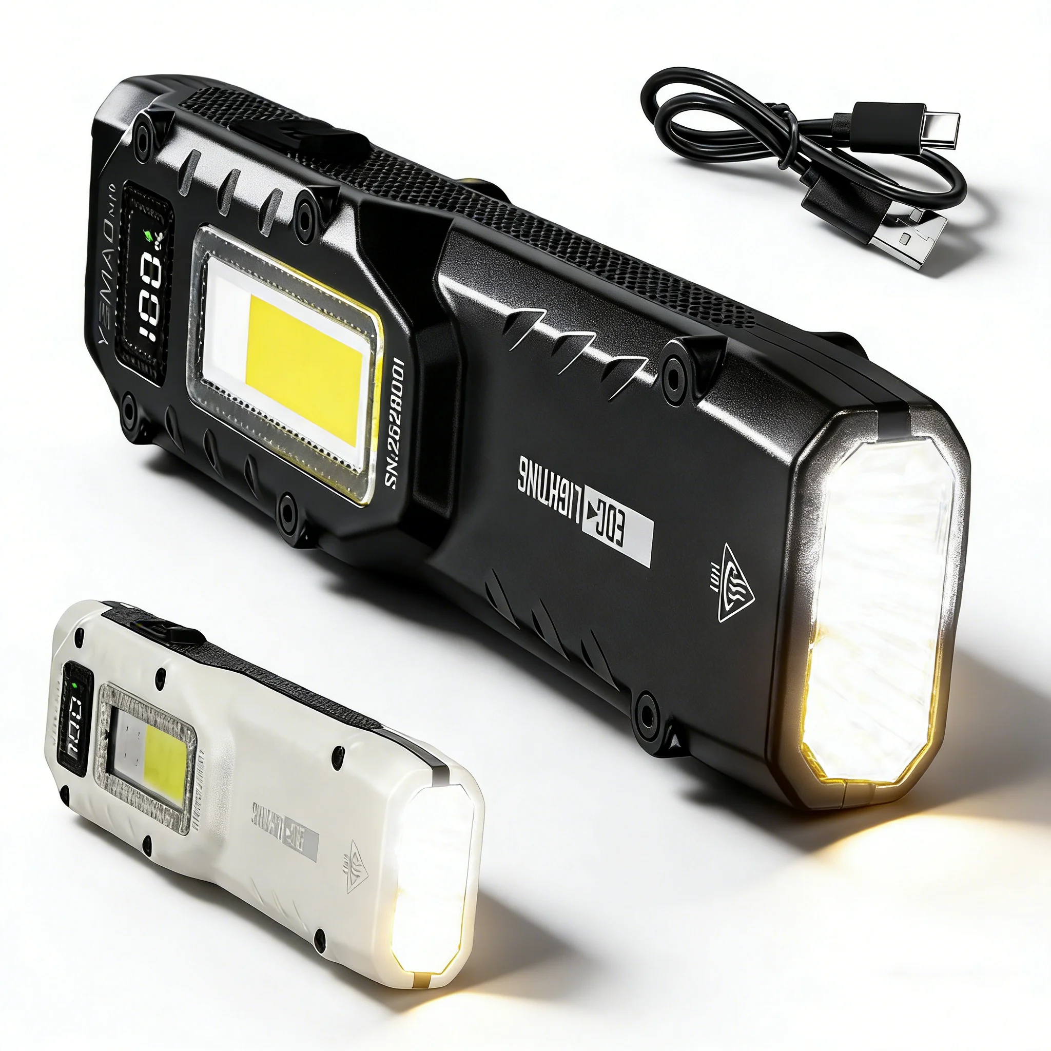 Rechargeable EDC Tactical Flashlight with Digital Display & Dual Switches, 8 Modes Portable LED Torch Light, Waterproof outdoor