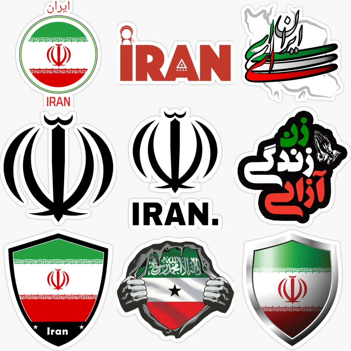 

IR Iran Flag Map National Emblem PVC Creative Car Stickers for Car Bicycle Window Helmet Wall Decoration Accessories