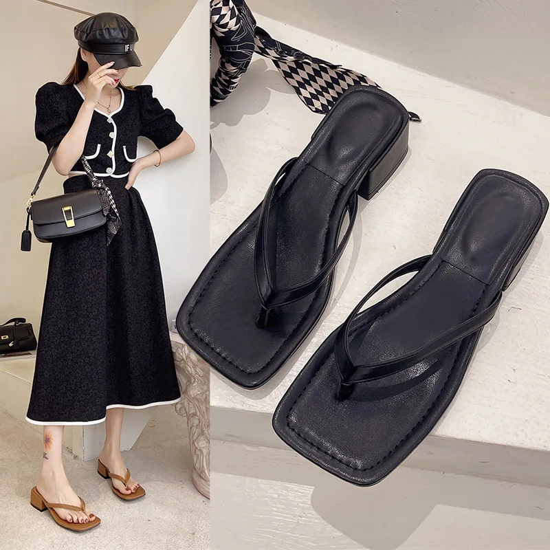 Women Slippers Flip Flops Shoes Summer Female Sandals Square Heel Slides 2022 Fashion Woman Slippers Indoor Shoes for Ladies
