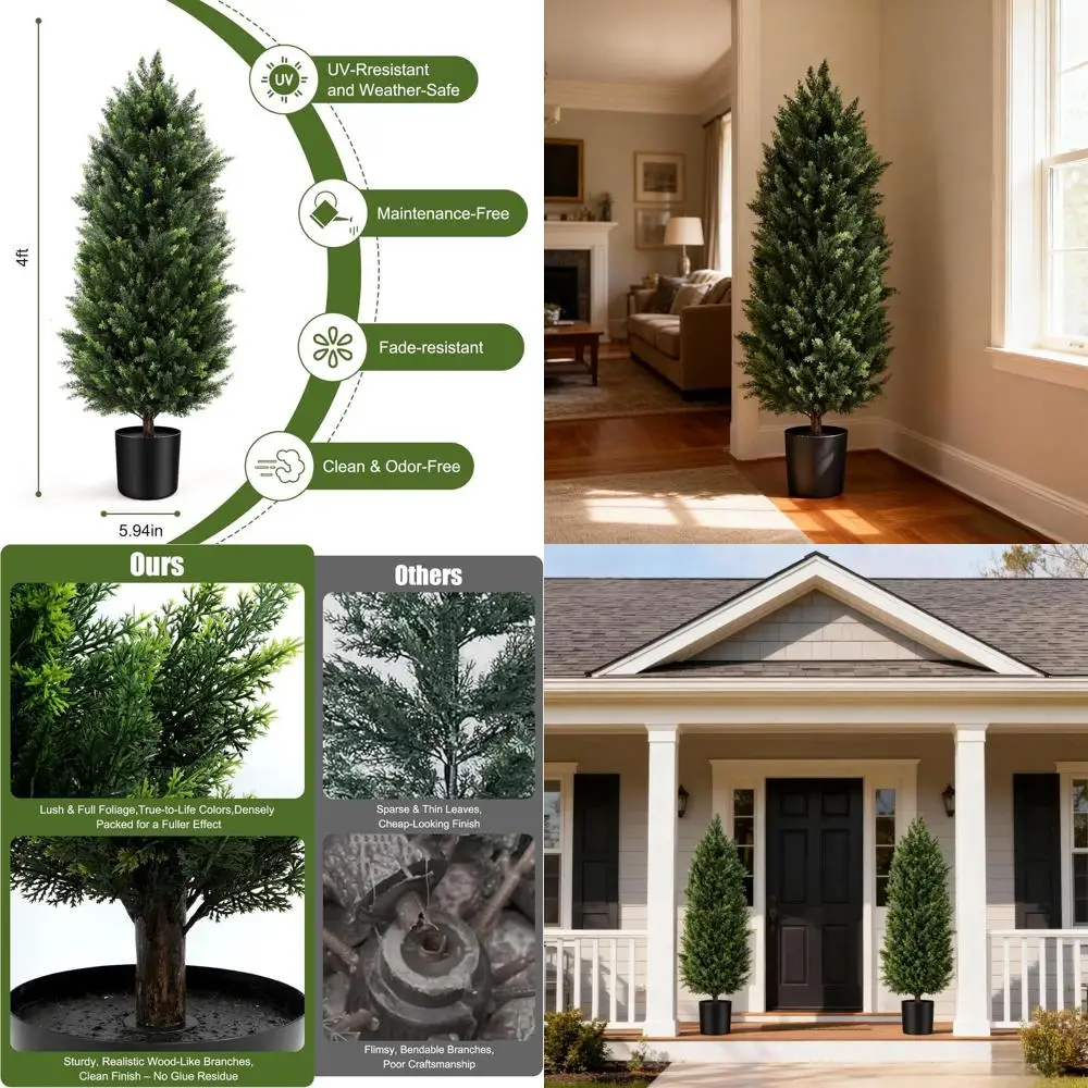 

Набор из 2 искусственных вечнозеленых сосен, устойчивых к УФ-излучению, для декора веранды и входной двери