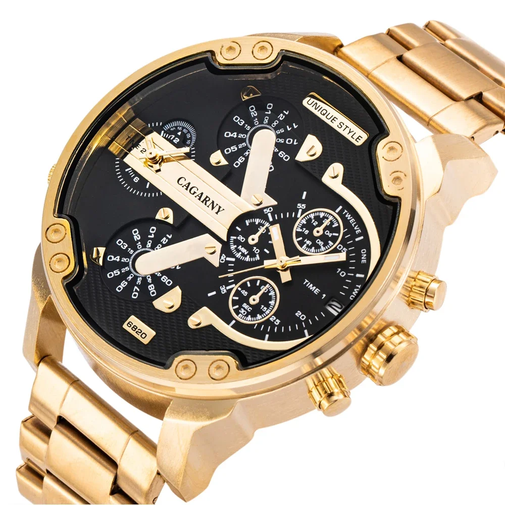 Hot Fashion Mens Watches Top Brand Luxury Cagarny Dual Display Military Relogio Masculino Gold Steel Quartz Watch Men Male Clock