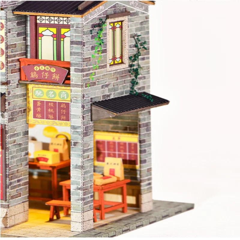 OUZEY 중국 과자 가게 DIY, 3D 나무 거리 풍경 모델, 청소년을 위한 빈티지 문화 장난감