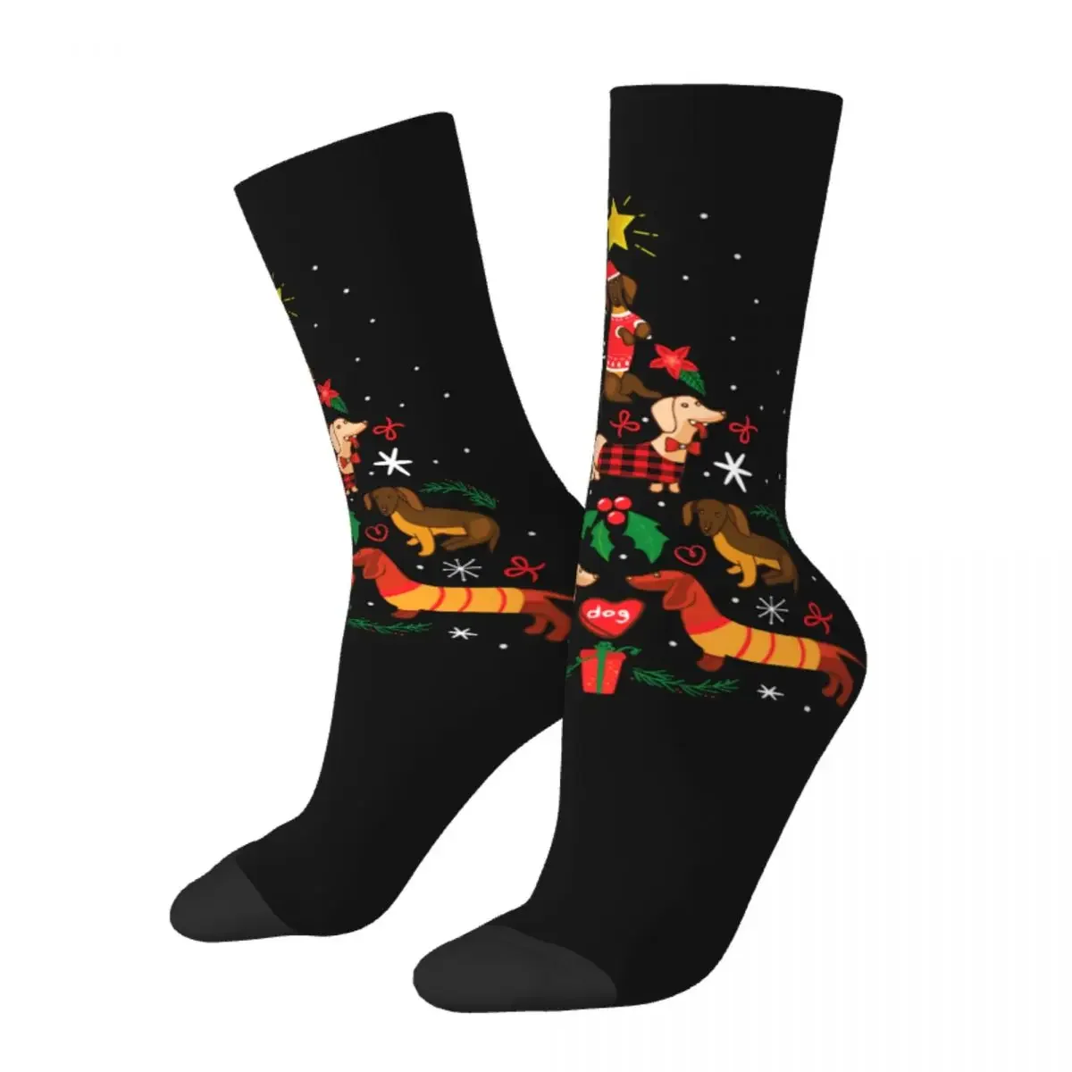 Dachshund Christmas Tree Socks Men Women Polyester Casual Dog Socks Novelty Street Style Spring Summer Autumn Winter Socks Gift