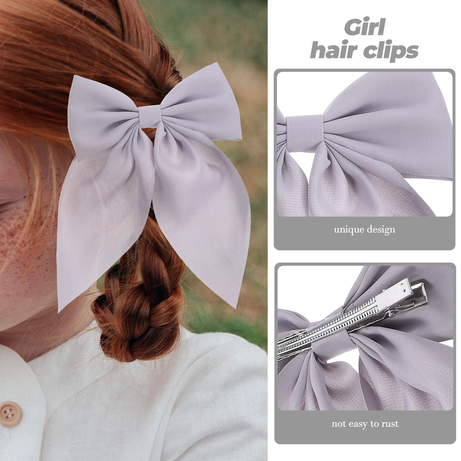 

2 шт., большие заколки для волос с бантом для девочек, модные легкие зажимы для банта, прочный зажим, механизм, без скольжения, отлично подходит для повседневного или