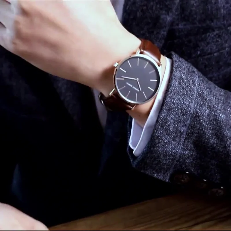 

CB01 Unisex Watch Top Luxury Clock Gift Sport Waterproof Wristwatch Brown Leather Quartz Watches