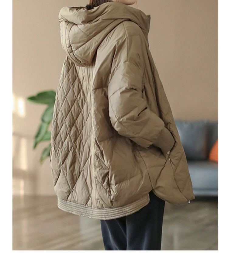 Schinteon Women Light White Duck Down Jacket Casual Loose Over Size Autumn Winter Outwear with Hood Coat 2024 New