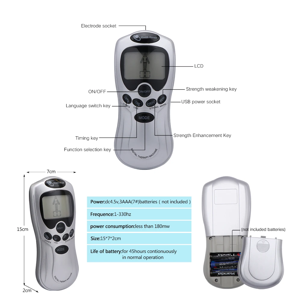 Electric Tens Muscle Stimulator Digital Ems Acupuncture Face Body Massager 8-Mode Therapy Herald Massage Tool Electrostimulator