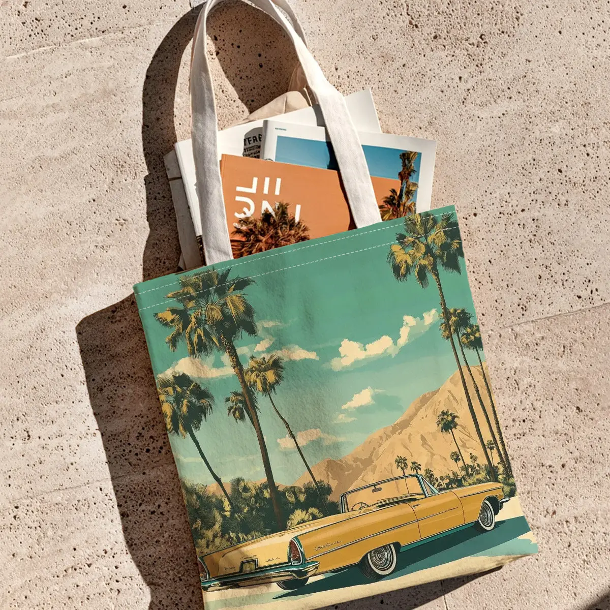 

1pc of a Vintage Style Canvas Tote Bag That Evoke the Classic Palm Springs Atmosphere Shopping Everyday Use Beach Outings