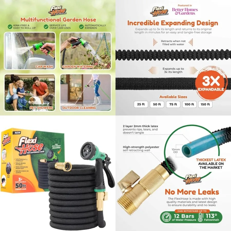 

Expandable Garden Hose with 8 Function Nozzle, 50Feet - Lightweight Retractable Garden Hose, Water Hose - No-Kink Flexibility,