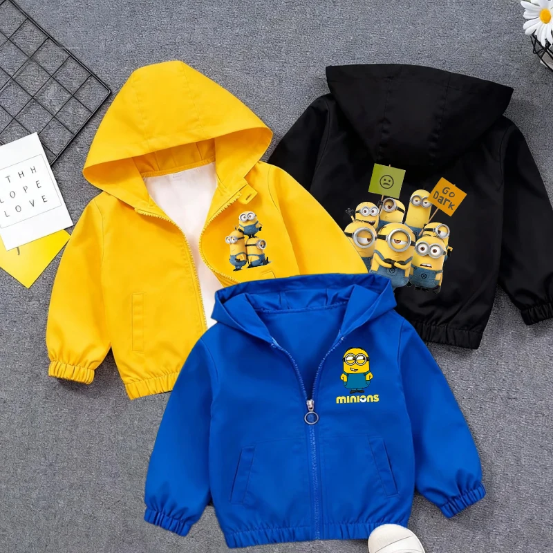 

Minions Jacket Boy Cartoon Anime Coat Cute Children Long Sleeved Clothes Waterproof Windbreaker Baby Tops Clothing Birthday Gift