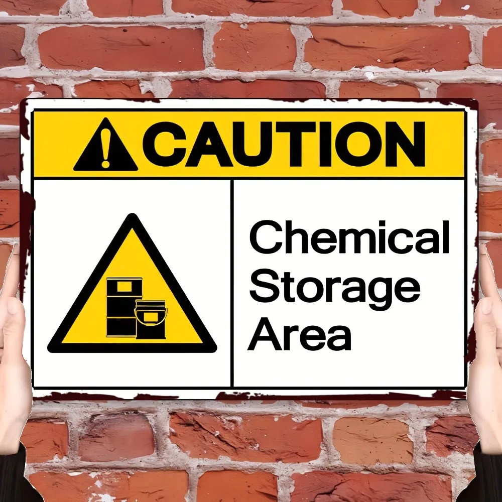 （2D Tin painting）Chemical Storage Warning Sign 2D Flat Iron Painting Hazardous Materials Stacking Zone Laboratory Factory 20*