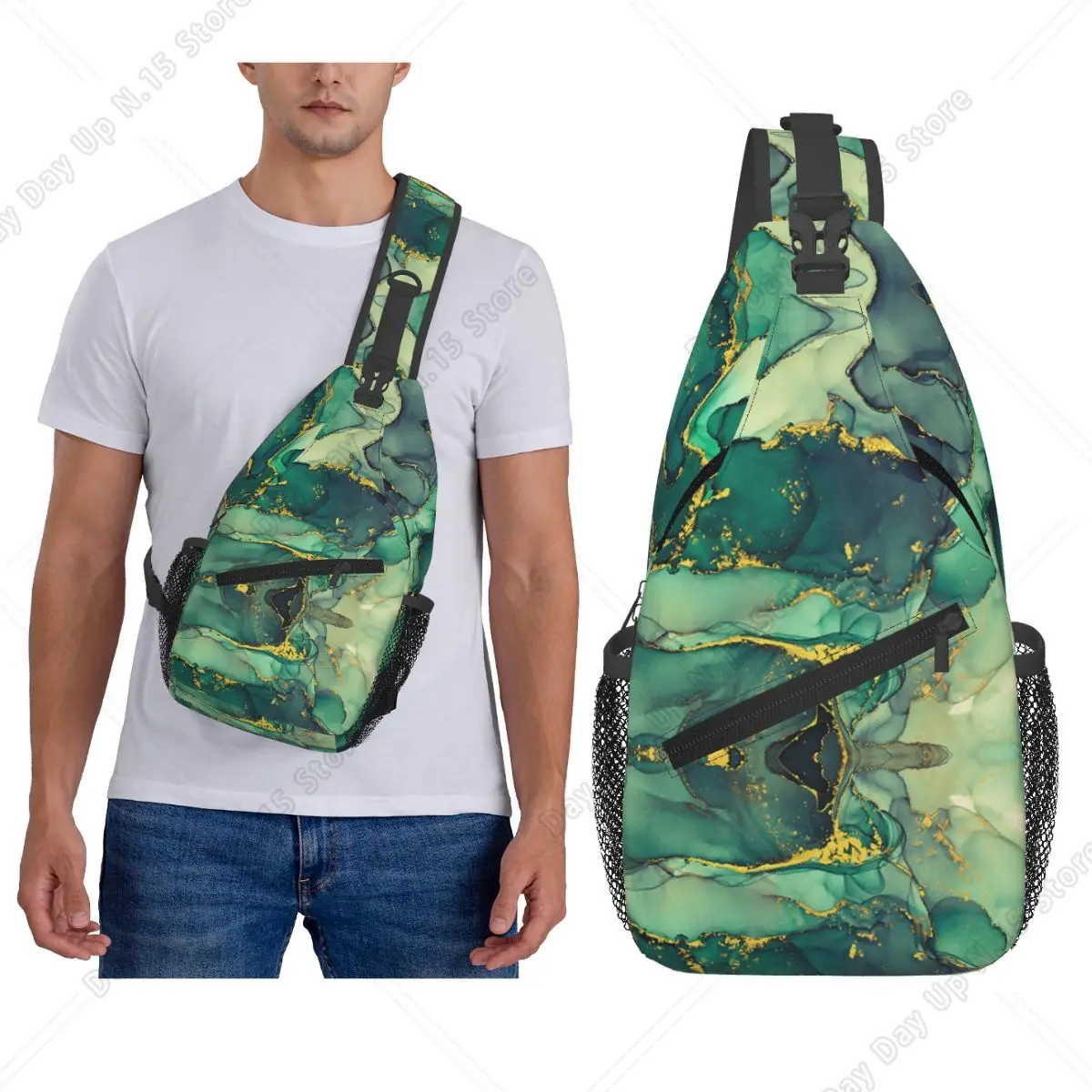 Luxury Blue Abstract Texture Marble Pattern Chest Bag Men Sling Crossbody Backpack Chest Bag Traveling Daypack Shoulder Bag