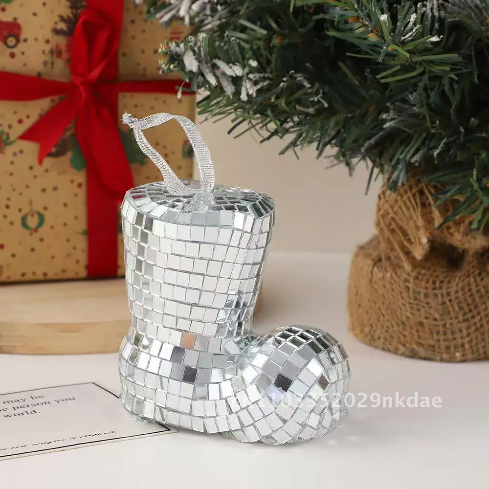 

Christmas Mirror Reflective Ornaments Santa Claus Christmas Boots Party Decoration Supplies