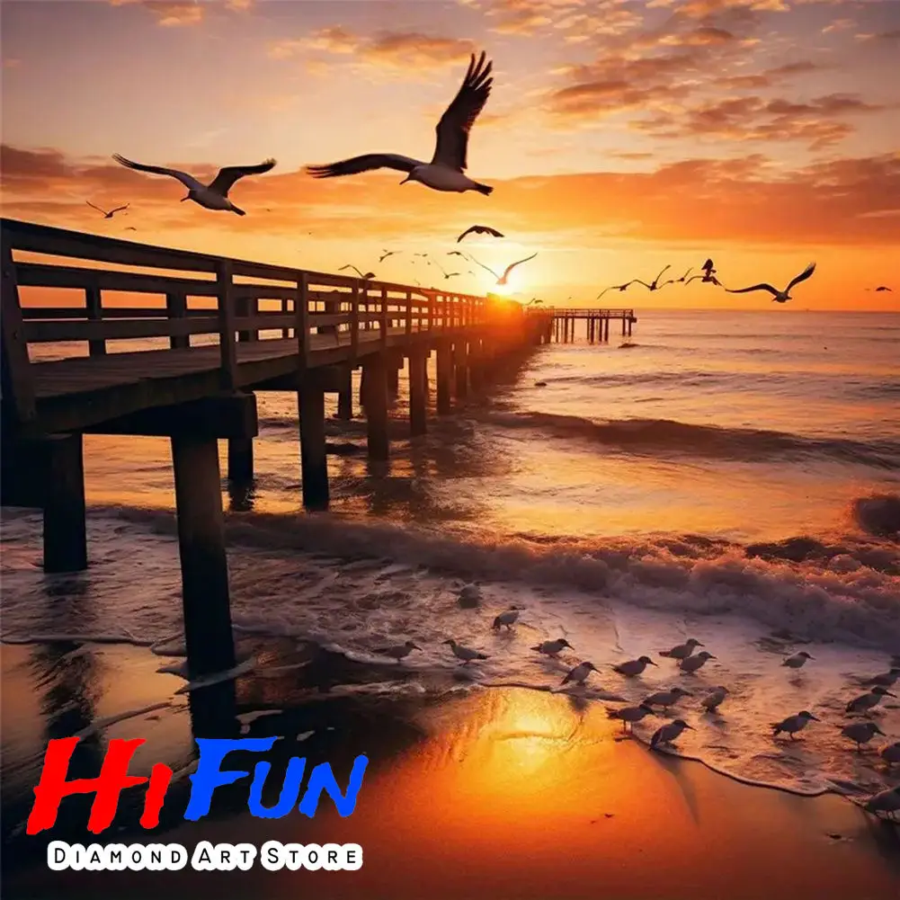 

Diamond Painting Ocean Pier Morning View 5d Diy Diamond Mosaic Coastal Sunrise Wall Art Picture Living Room Decoration