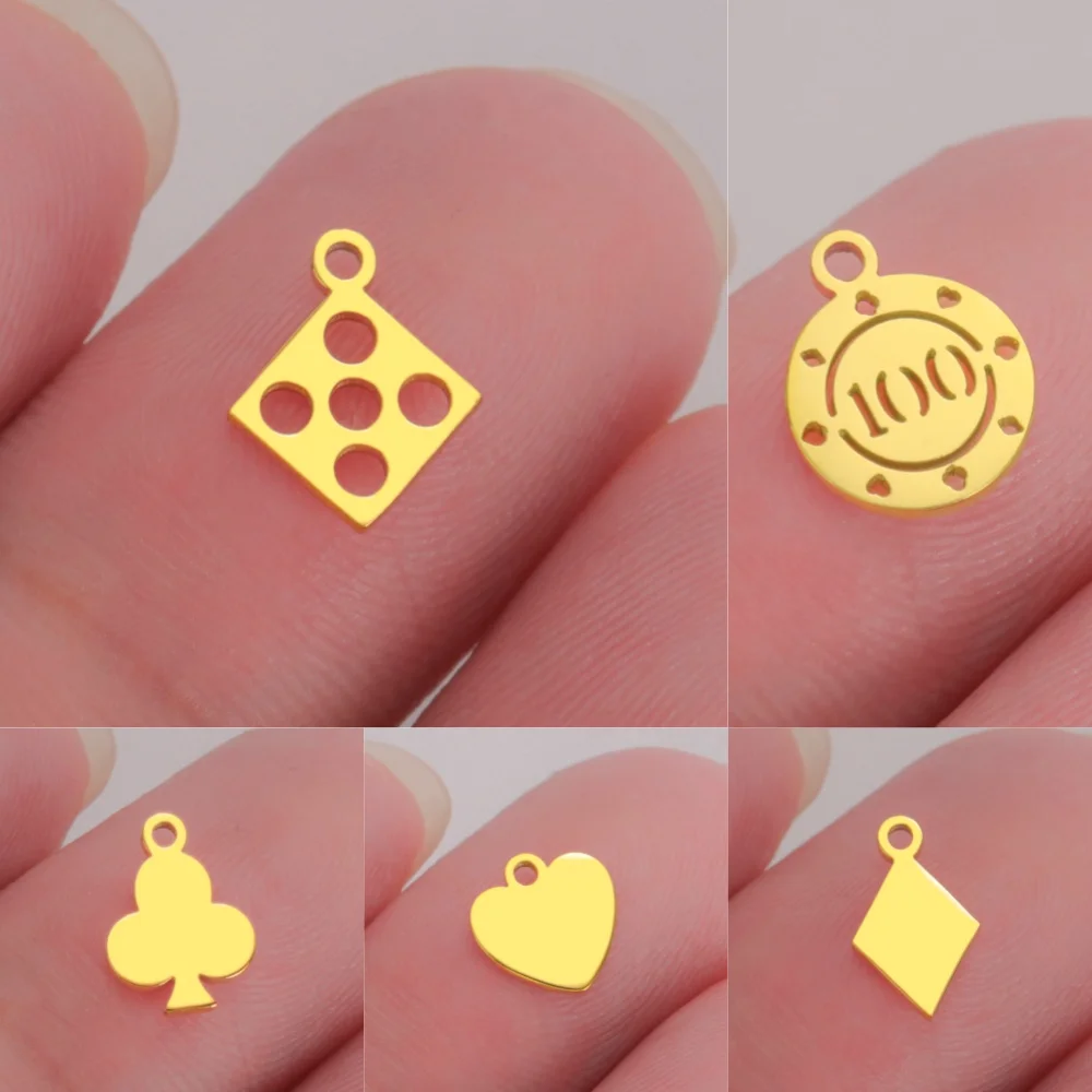 

EUEAVAN 5pcs Poker Playing Cards Stainless Steel Charms for Jewelry Making Dice Chip DIY Pendant Necklace Earrings Bracelet Gift