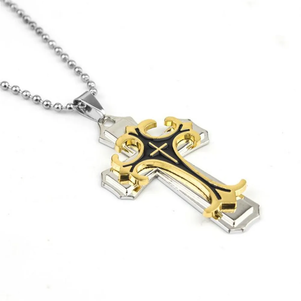 New Simple Overbearing Fashion Hip-hop Trend Punk Cross Necklace Three Layers of High-grade Boutique Men\'s Jewelry Accessories