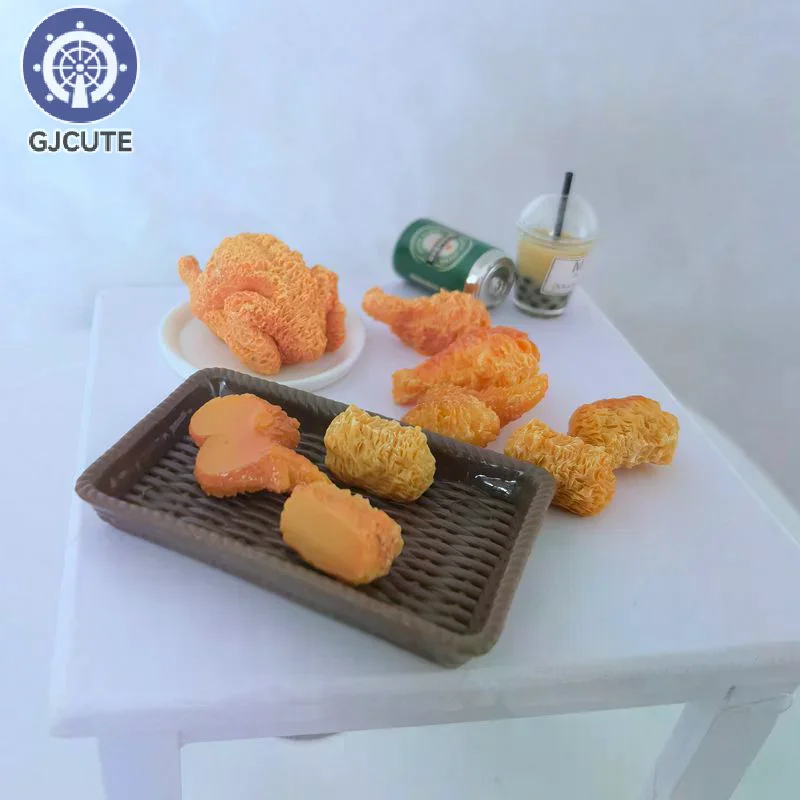 초소형 사실적인 프라이드 치킨 미니어처 세트: DIY 인형의 집 및 장난감 모델 향상에 완벽