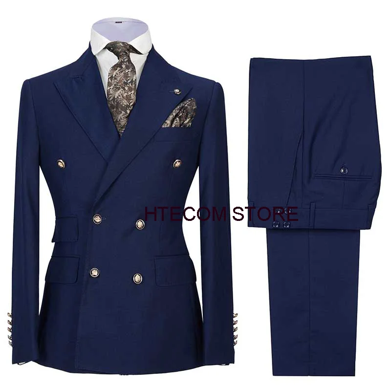 Business Men\'s Pantsuits Wedding Tuxedos Double Breasted Jacket with Trousers Solid Color Classic Style Office Sets 2 Piece