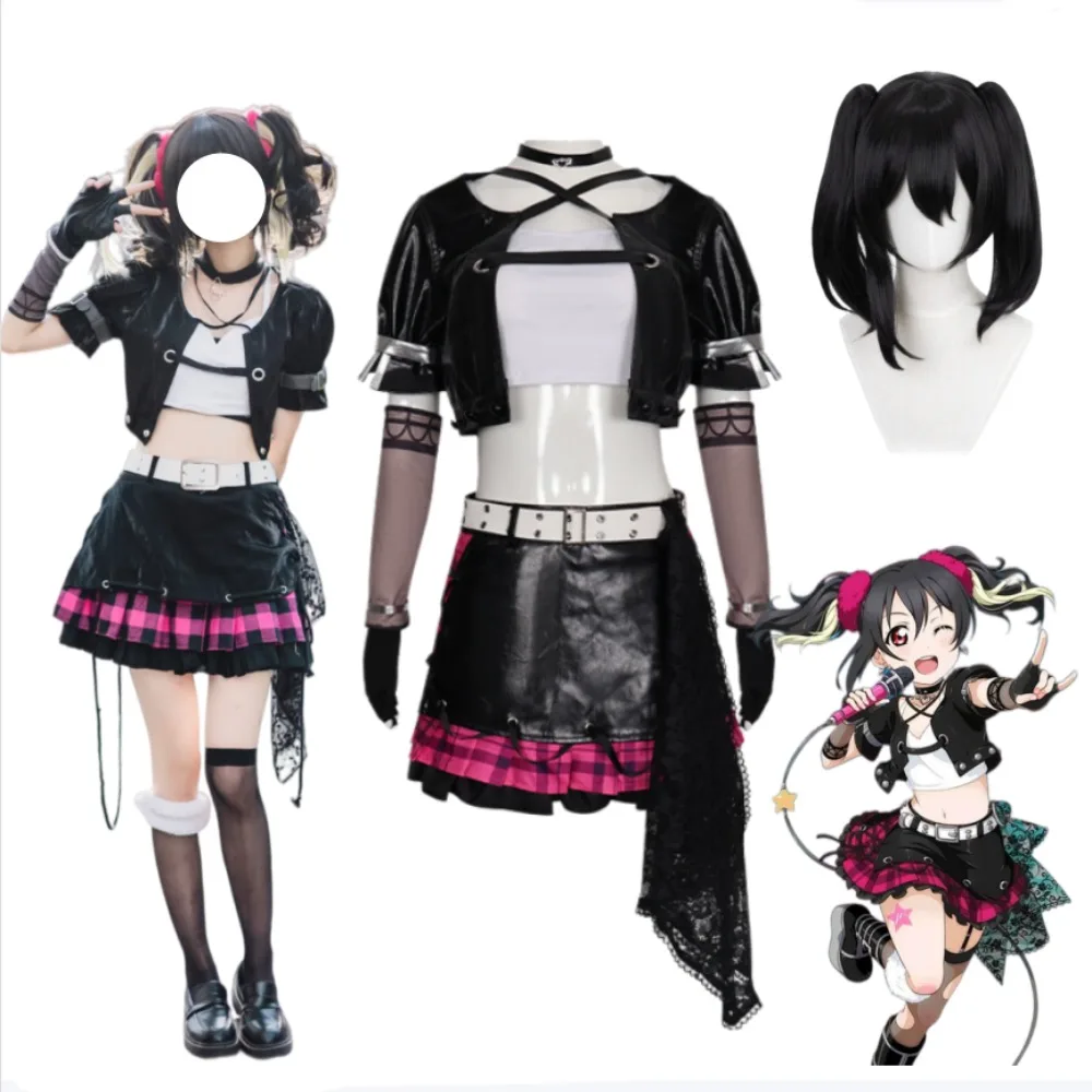 

Love Live Rock Awakening Cosplay Costume Sexy Cute Black Crop Dress Wig Accessories Maki Nishikino Nico Yazawa Halloween Outfit