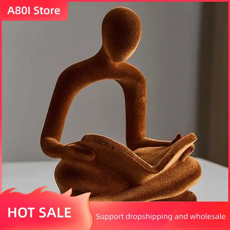 

A80I Abstract Art Sculpture Decor Reader Flock Figurine Modern Sculpture Arts & Crafts C