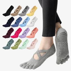 New Women Anti Slip Pilates Socks Five Toe Silicone Non-Slip Yoga Sock Bandage Ballet Dance Ladies Fitness Sports Cotton Sock