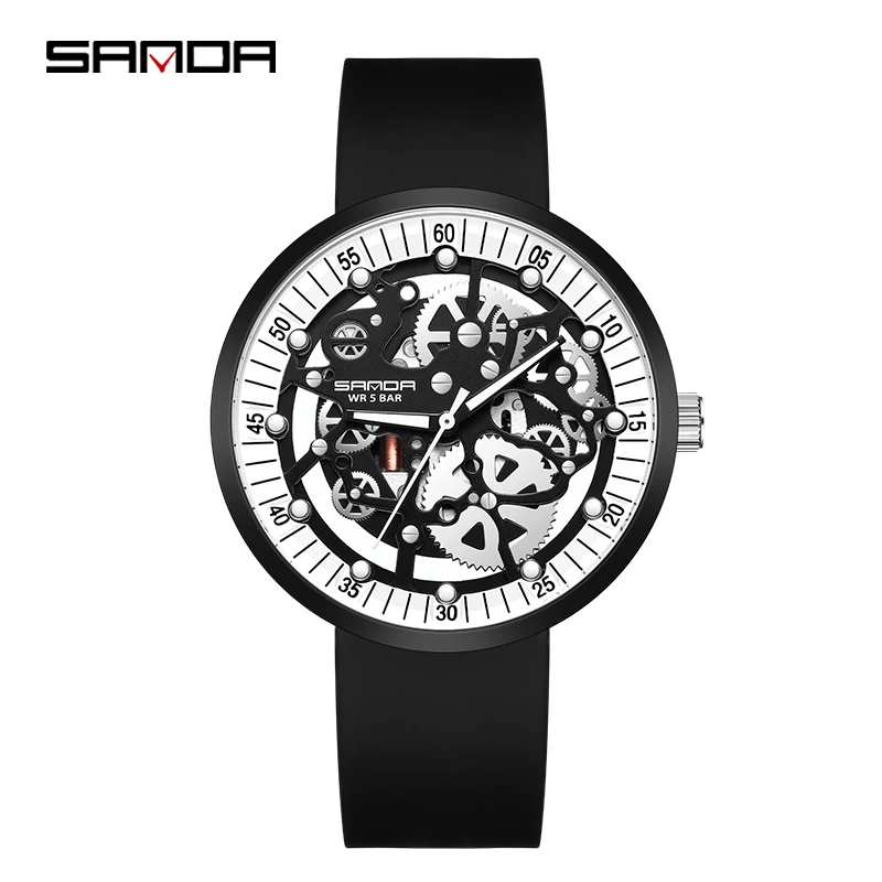 Fashion Sanda Top Brand Luxury Sport Men\'s Quartz Watch Silicone Band Cool Hollow Removable 50 Meter Waterproof Wrsist Watches