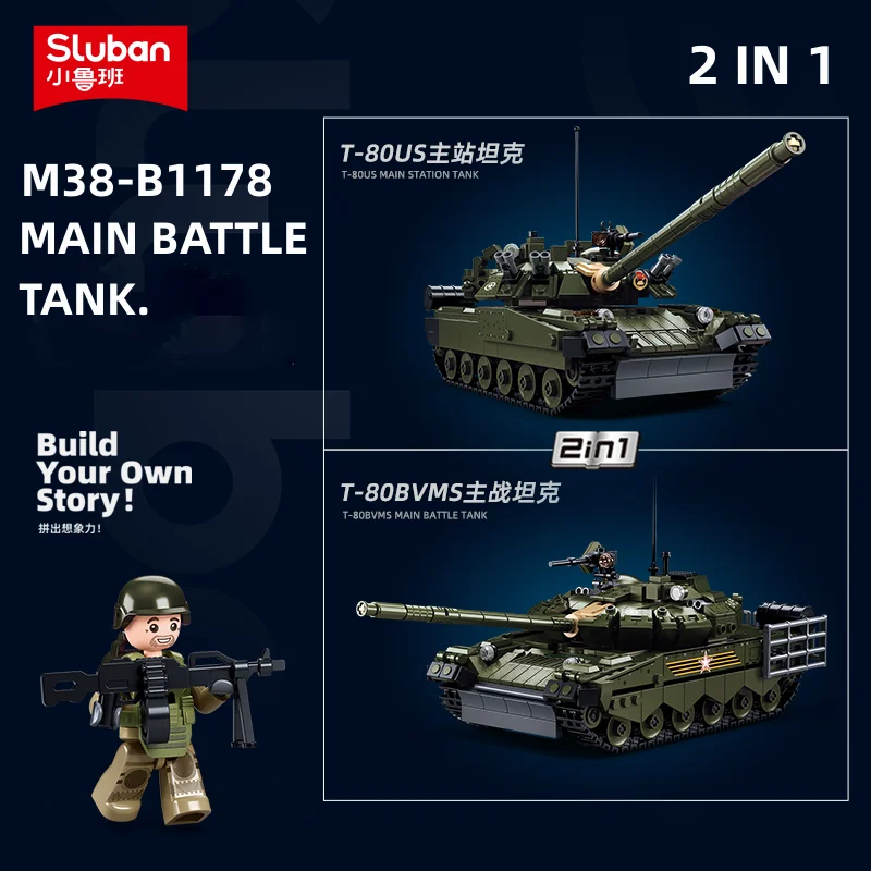 Sluban Building Block Toys Army Military Series B1178 T-80 Dual Transformer Tank 798PCS Bricks Compatible With Leading Brands