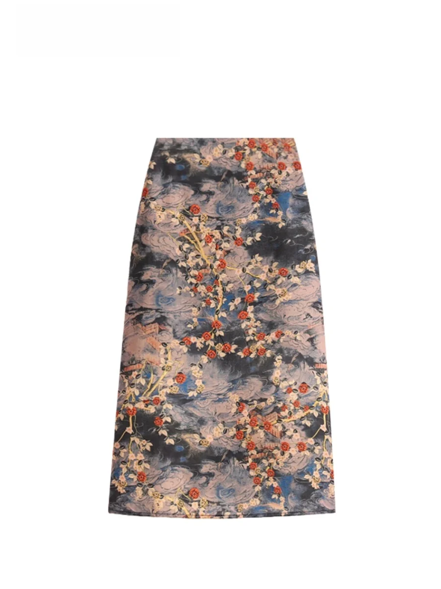 

High Waist Floral Print A-Line Midi Skirt for plus Size Women Summer Slimming Versatile Casual Korean Style Polyester Fiber