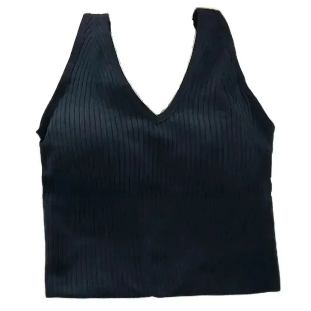 Women Seamless Bra Camisole Underwear Crop Top Free Size Black Khaki Green Vertical Stripe Girl Breathable Sports Fitness Yoga