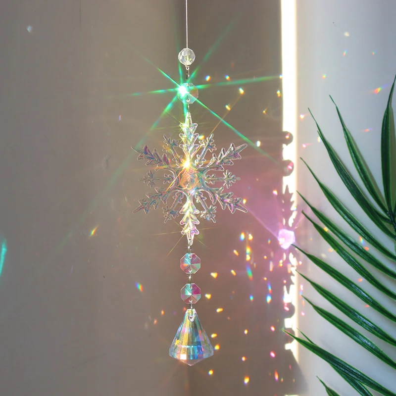 Crystal Suncatcher AB Colorful Snowflake Icicle Pendant Window Christmas Tree Decoration