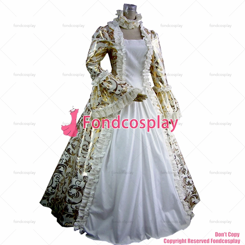 fondcosplay Gothic Lolita Punk Medieval Gown Golden Ball Long Evening satin Dress Jacket CD/TV[CK1388]