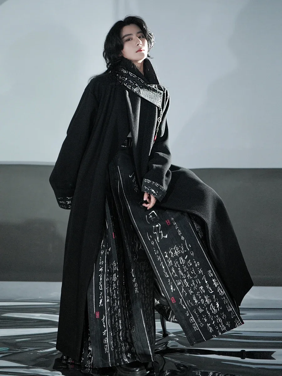 2025 HOT Chinese woolen coat black woven silver men's and women's commuting horse face skirt jacket CHINESE HANFU EXCLUSIVE COAT