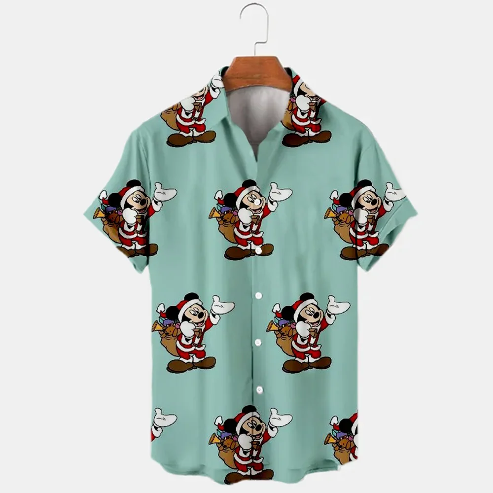 Kemeja Hawaii lengan pendek, kemeja Disney Mickey Mouse natal Pria Wanita Kasual pantai Disney Hawaii, kemeja lengan pendek