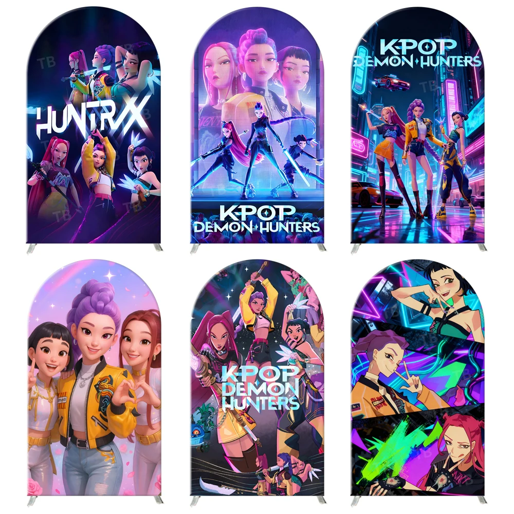 

K-pop Demon Hunter Arch Backdrop Girl Group Music Theme Rumi Zoey Mira Girls Birthday Party Decorations Photography Background