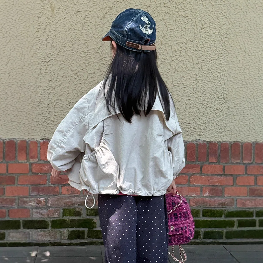 

Детская парка, модное пальто-карго для мальчиков, детская одежда, осень 2024, новое детское пальто с большим карманом, однотонная свободная куртка с длинными рукавами для девочек