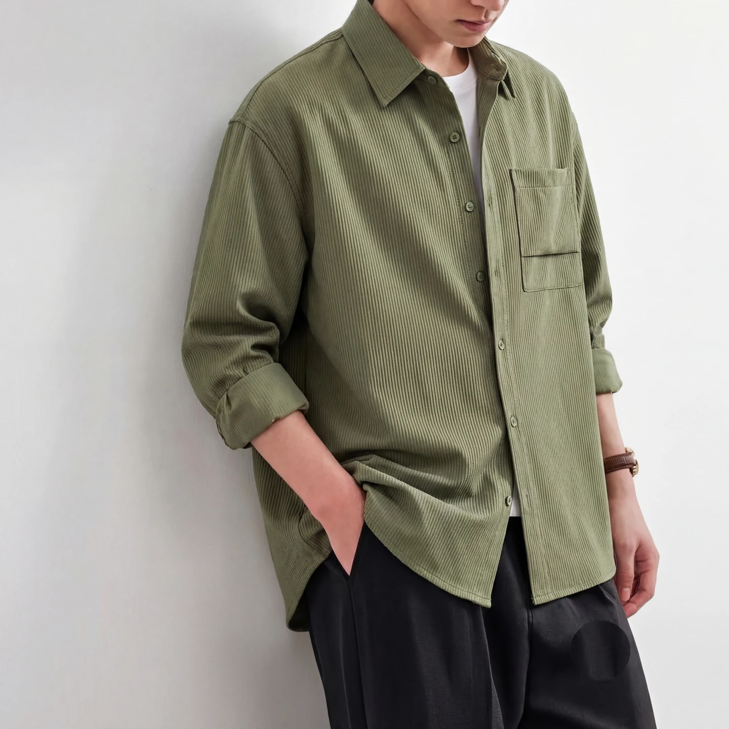 

Весенняя однотонная полосатая мужская рубашка с длинными рукавами в британском стиле, свободная повседневная рубашка, универсальная уличная одежда в стиле Харадзюку