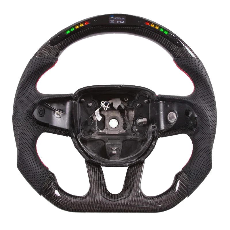 Perforated Leather Custom Carbon Fiber Steering Wheel with LED for Dodge Charger Challenger SRT 2014-2019