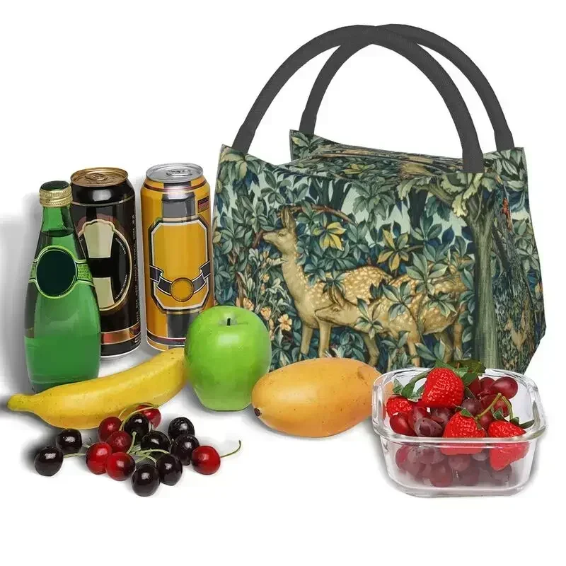 William Morris Deers And Birds In Forest Insulated Lunch Bags Floral Animal Art Thermal Cooler Food Lunch Box Office